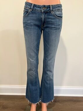 Vince Eclipse Blue Flare Jeans with Frayed Hem Size 26